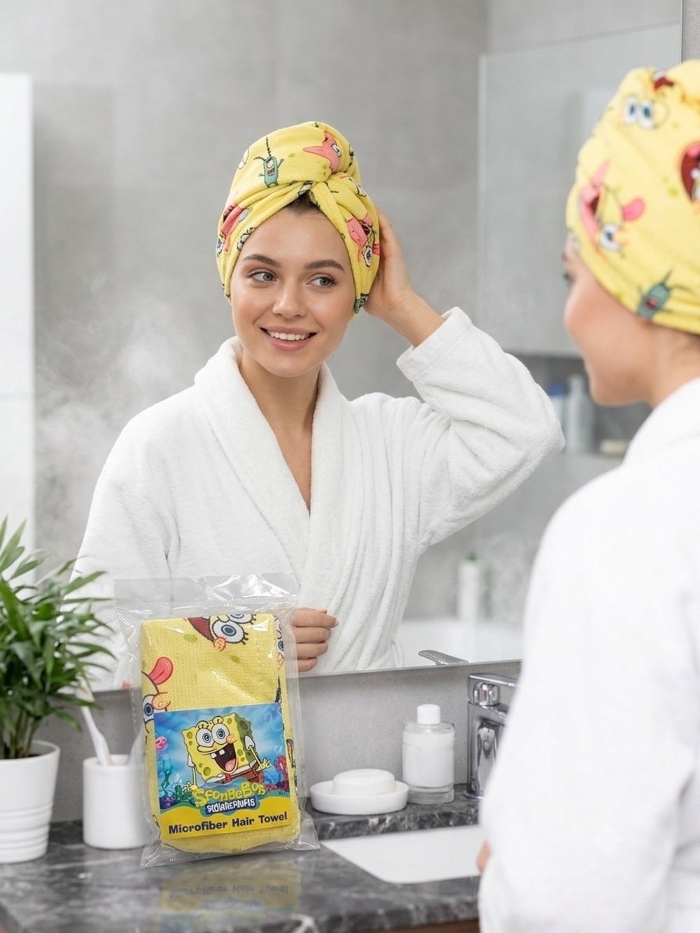 SpongeBob Squarepants Yellow Microfiber Hair Towel Wrap